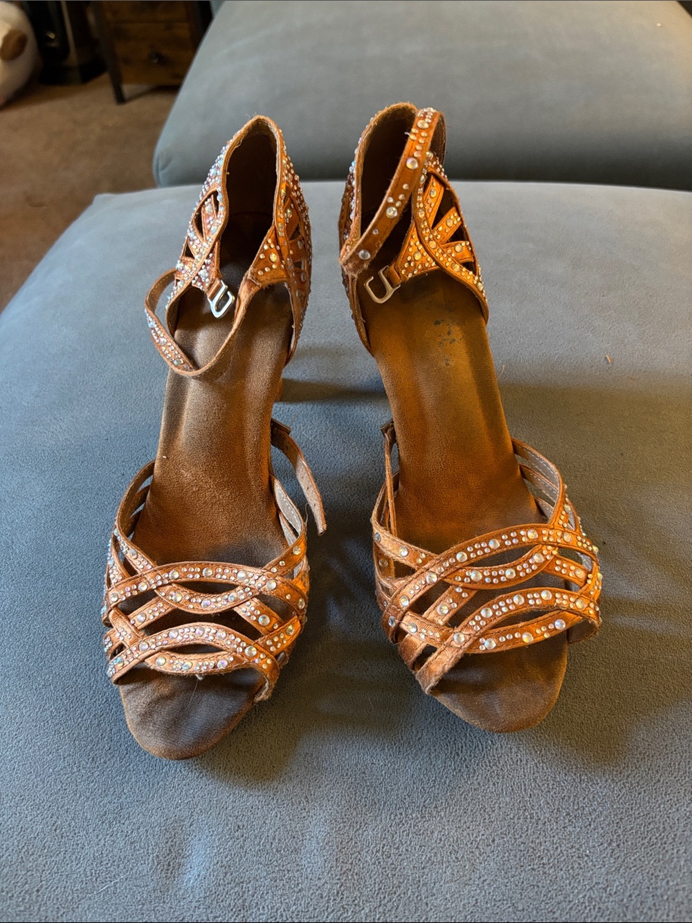 #254 Embellished Tan Strappy Women’s Dance Sandals 6.5